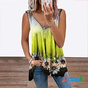 Womens Tank Top Vest Floral Theme Floral Color Gradient V