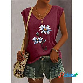 Womens Tank Top Vest T shirt Flower V Neck Print Streetwear