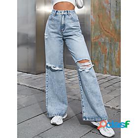 Womens Trousers Ripped Jeans Full Length Pants Inelastic