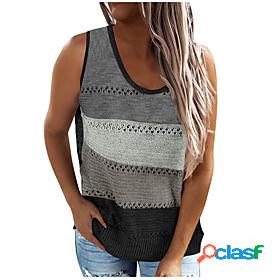 Womens Vest Striped Print Stylish Basic Soft Sleeveless