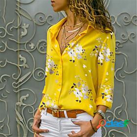Womens Work Blouse Shirt Long Sleeve Floral Leopard Flower