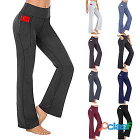 Womens Yoga Pants High Waist Bottoms Side Pockets Bootcut