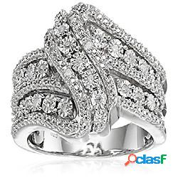 anello a fascia in argento sterling con diamanti a 3 file di