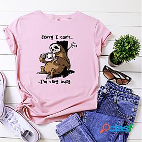 cartoon sloth print short sleeve t-shirt