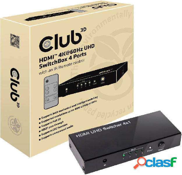 club3D CSv-1370 4 Porte Switch HDMI 4096 x 2160 Pixel