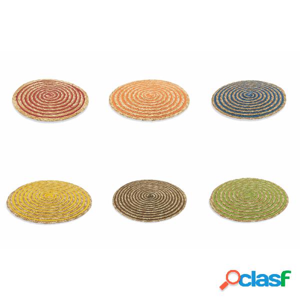 set 6 TOVAGLIETTE Spiral in Rafia Assortito, diametro 37 x