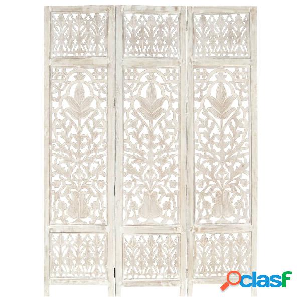 vidaXL Divisorio 3 Pannelli Intagliato Bianco 120x165cm