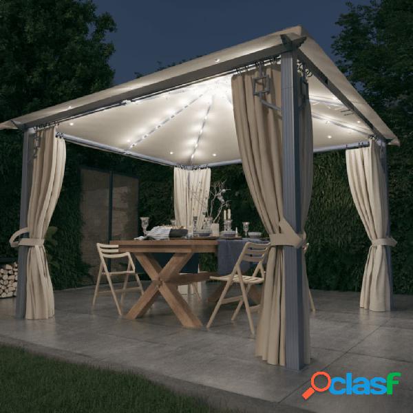 vidaXL Gazebo con Tende Stringa di Luci LED 300x300 cm Crema