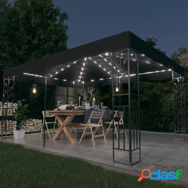 vidaXL Gazebo con Tetto Doppio e Luci LED 3x4 m Antracite