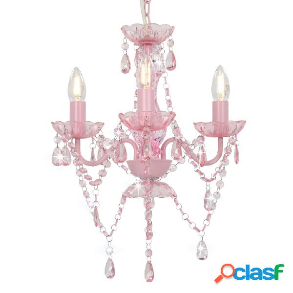 vidaXL Lampadario con Perline Rosa Tondo 3 E14