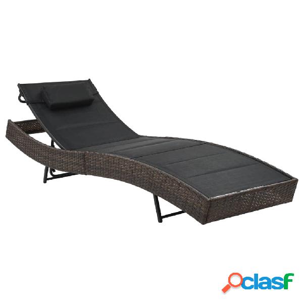 vidaXL Lettino Prendisole in Polyrattan e Textilene Marrone