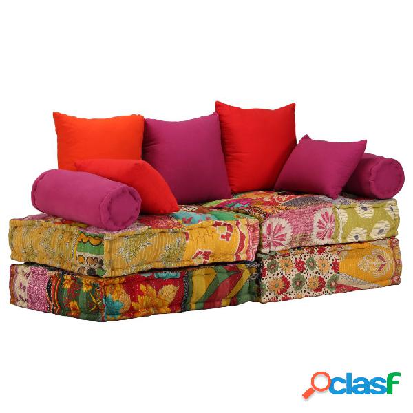 vidaXL Pouf Modulare a 2 Posti in Tessuto Patchwork