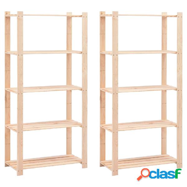 vidaXL Scaffali a 5 Livelli 2 pz 80x38x170 cm Massello Pino