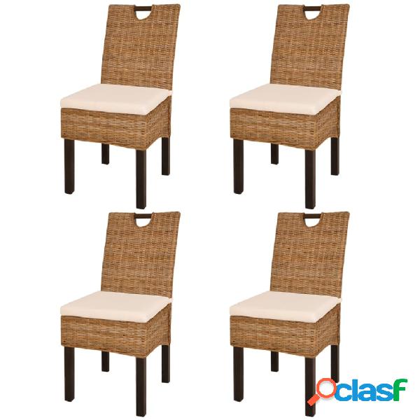 vidaXL Sedie Sala da Pranzo 4 pz in Rattan Kubu e Legno di