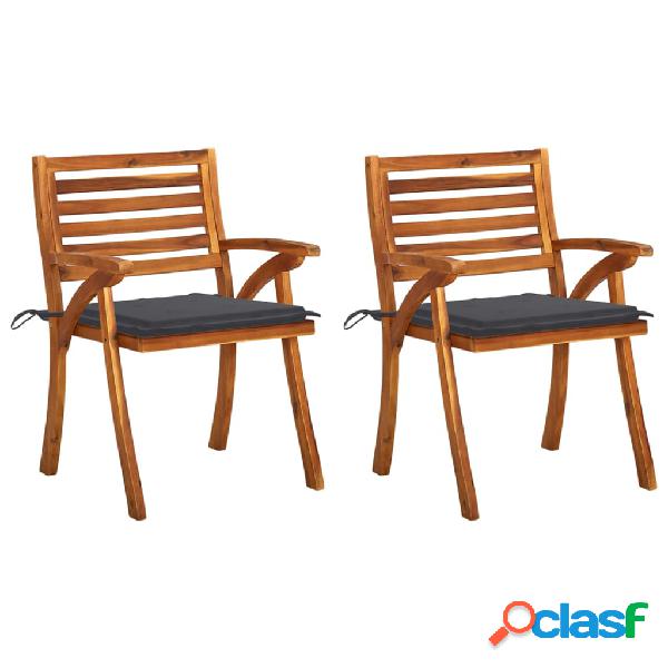 vidaXL Sedie da Pranzo da Giardino con Cuscini 2 pz Massello