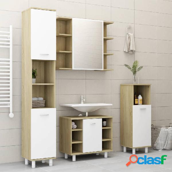 vidaXL Set Mobili da Bagno 4 pz Bianco e Rovere Sonoma in