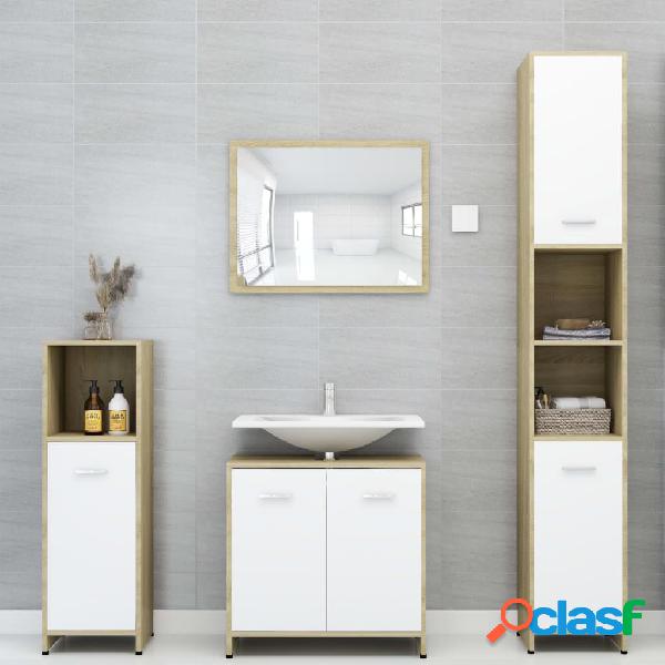 vidaXL Set Mobili da Bagno 4 pz Bianco e Rovere Sonoma in