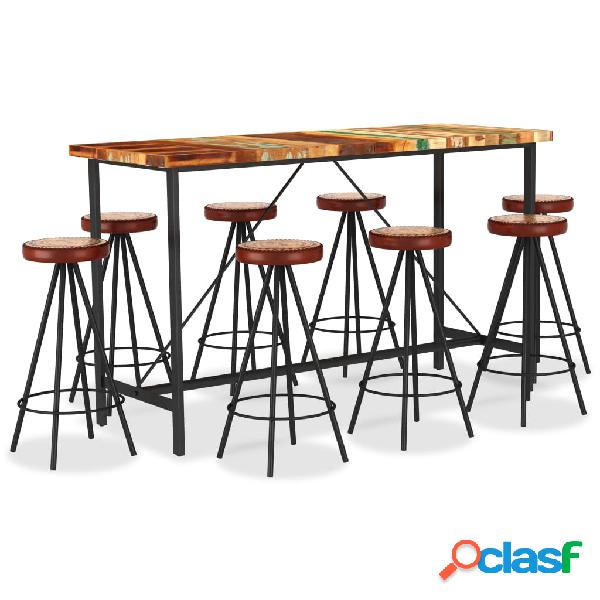 vidaXL Set da Bar 9 pz in Legno Massello di Recupero Vera