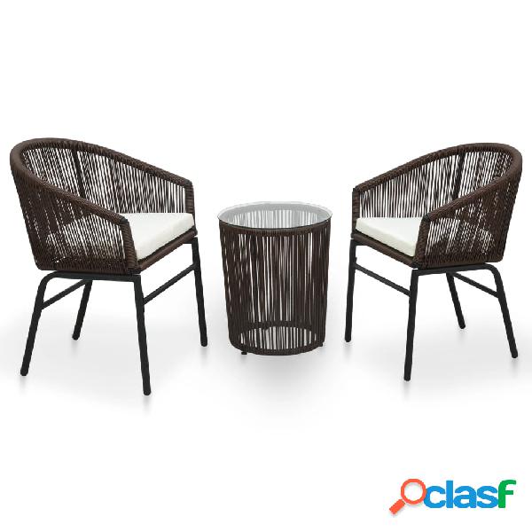 vidaXL Set da Bistro 3 pz con Cuscini in Rattan PVC Marrone