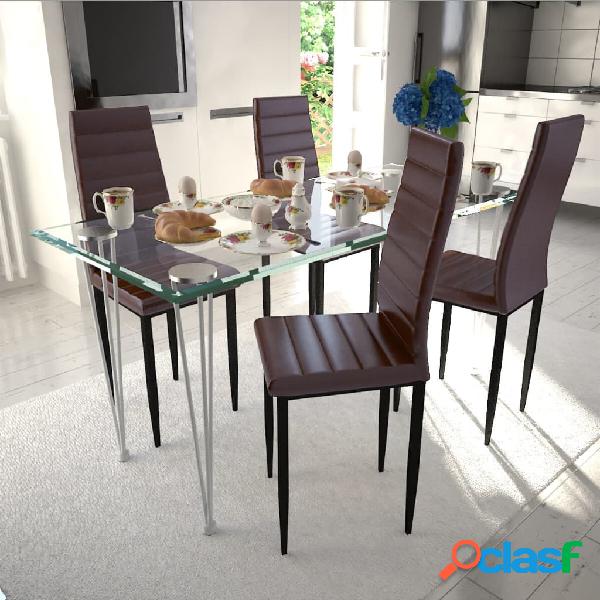 vidaXL Set da Pranzo Sedie Linea Sottile 4 pz Marrone Tavolo