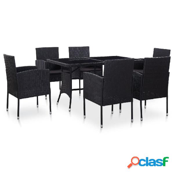 vidaXL Set da Pranzo da Giardino 7 pz in Polyrattan Nero