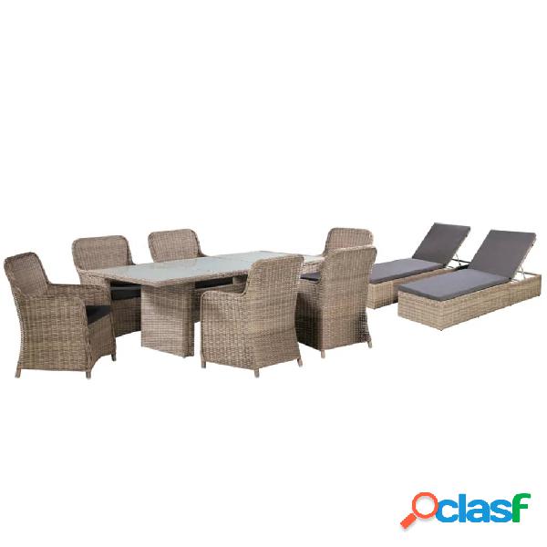 vidaXL Set da Pranzo da Giardino 9 pz con Lettini Polyrattan