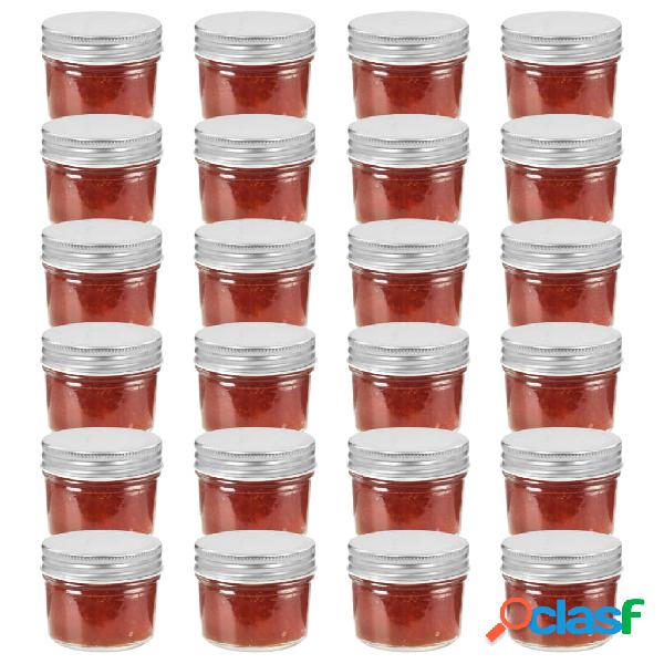 vidaXL Vasi per Marmellata in Vetro Coperchio Argento 24 pz