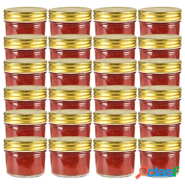 vidaXL Vaso per Marmellata in Vetro Coperchio Oro 24 pz 110