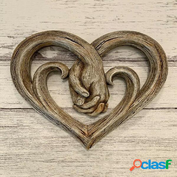 1 PC Scultura artistica in legno Cuore Tenersi per mano