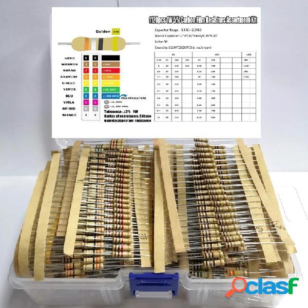 1120PCS 56 valori * 20PCS 1W 5% 0.33R-2.2M Ohm Kit resistore