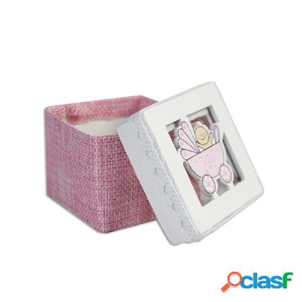 12 CUBO ROSA PORTA CONFETTI CON CARROZZINO BOMBONIERA