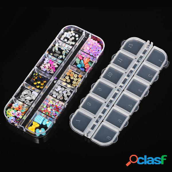 12 Griglia Chiodo Art Acrilico 3D strass Glitters Perle