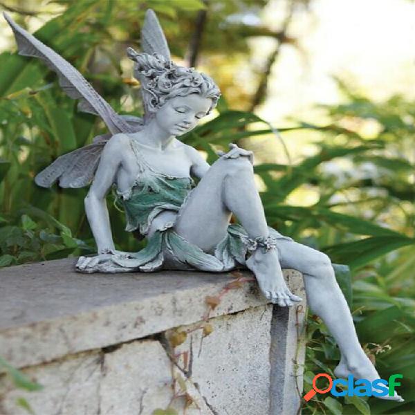1PC seduto fiore fata elfo statua mestiere in resina