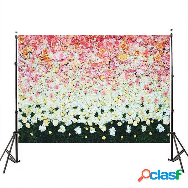 3x5FT 5x7FT Vinile Rosa Rosa Bianco Fiore Verde Erba