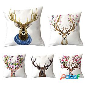 5 pcs Polyester Pillow Cover, Simple Pastoral Animal Square