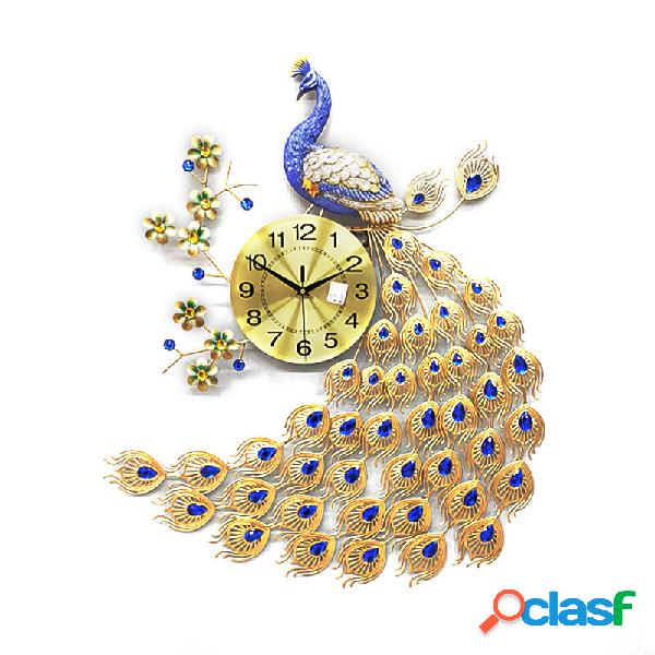 75CM Lusso 3D Pavone Diamante Grande Orologio Da Parete Arte