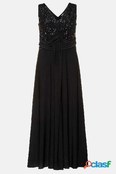 Abito da sera, corpetto di paillettes, drappeggio, senza