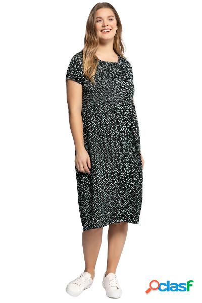 Abito midi a pois con corpetto a punto smock, taglio svasato