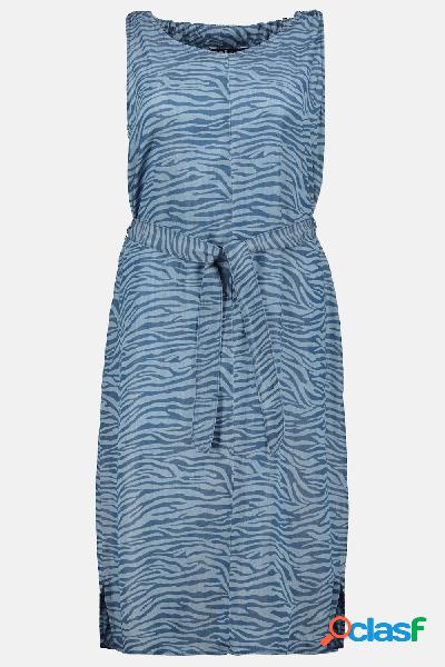 Abito midi zebrato con drappeggio sul retro e senza maniche,