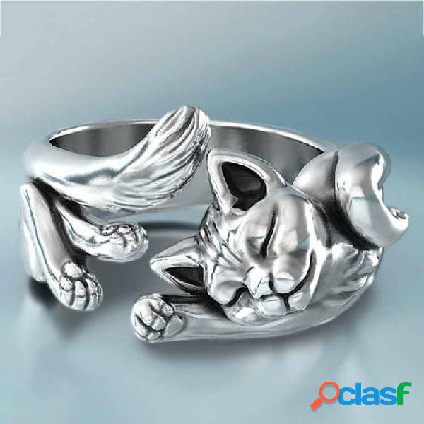 Anelli di gatto placcato argento carino vintage Jewlery