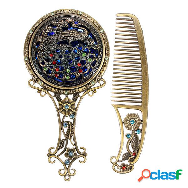 Annata anticato specchio fenice mini di rame con linsieme