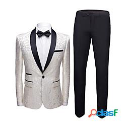 Avorio Uomo Matrimonio Smoking Risvolto sciallato Jacquard