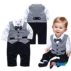 Baby Boys Basic Romper Cotton Formal Gray Grid Pattern Color