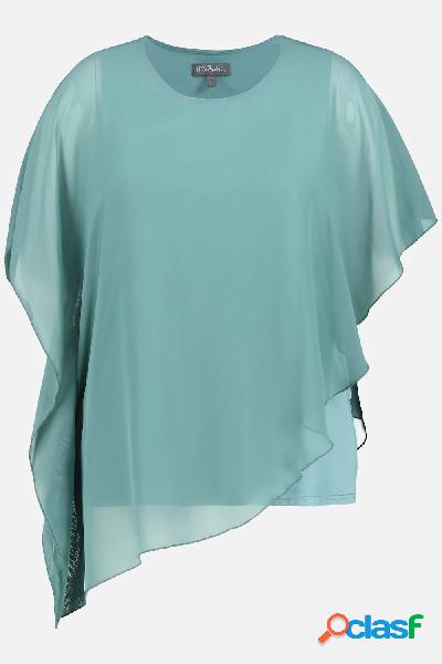 Blusa con chiffon, scollo a girocollo, top di jersey e mezze