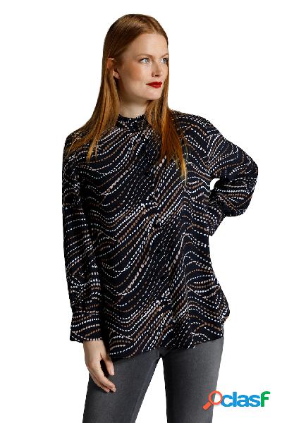 Blusa con design a onde, colletto alto con ruche e maniche