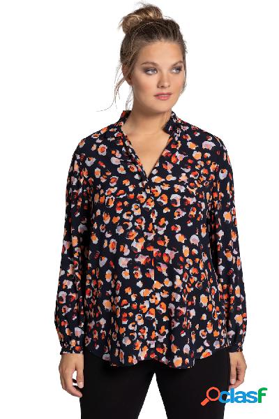 Blusa, crêpe, design leopardato, colletto alto a punto