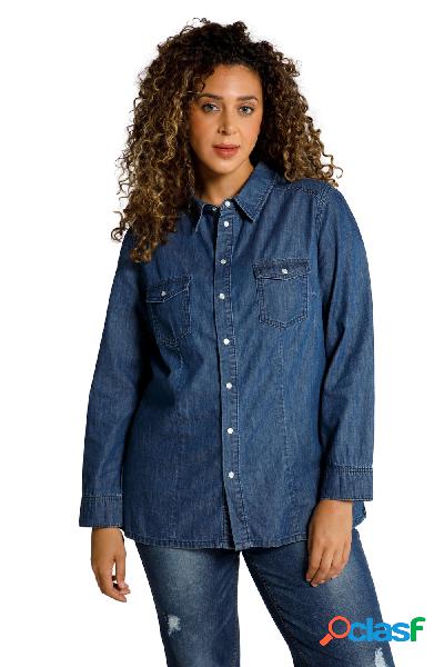 Blusa di jeans con colletto da camicia, bottoni automatici e