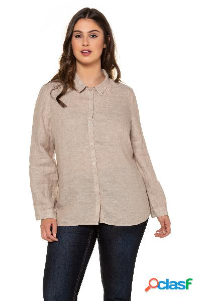 Blusa di lino, colletto da camicia, maniche lunghe, Donna,