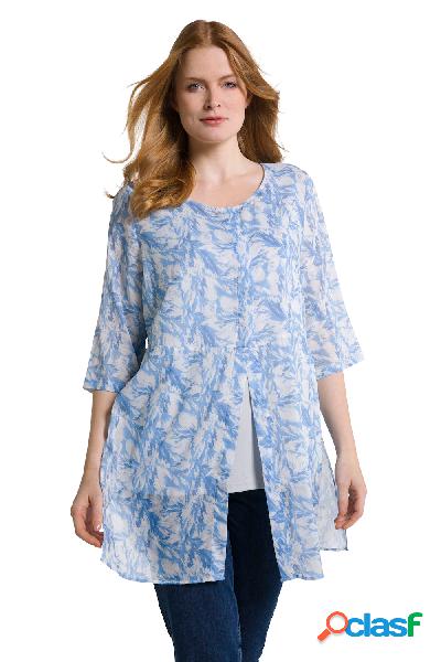 Blusa lunga e sciancrata con design con piume, scollo a