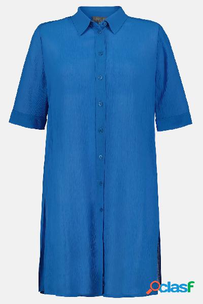 Blusa lunga, effetto stropicciato, colletto da camicia,